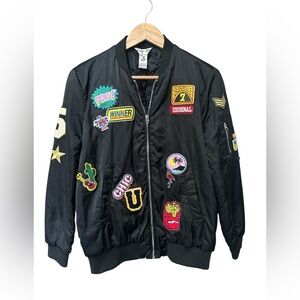 Indigo Rein Varsity Bomber Jacket Black Satin Patches size S